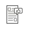 Document with thumb up icon. Feedback letter symbol. Approved file. Vector illustration. EPS 10.