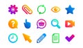 Document, Time and Question mark icons. Search, Video and Check mark. Classic icon set. Vector