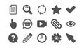 Document, Time and Question mark icons. Search, Video and Check mark. Classic icon set. Vector