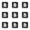 Document types icons set, grunge style