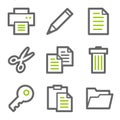 Document web icons, green and gray contour series