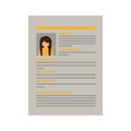 Document with woman curriculum vitae Royalty Free Stock Photo