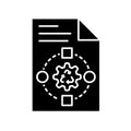 Document workflow icon with recycle gear and circular process nodes, black and white solid Royalty Free Stock Photo