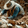 Documentarystyle image of an archaeologist uncovering ancient artifacts at a dig site connecting the past with the present through