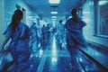 Documentarystyle image of healthcare workers in a busy hospital corridor illustrating the fastpaced and dedicated environment of Royalty Free Stock Photo