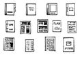 Documentation. Fragments of a business scheme. Hand drawing. Documents in the general scheme of business development. Detail.