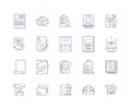 Documentation handling line icons collection. Filing, Archiving, Organizing, Categorizing, Cataloguing, Indexing