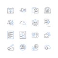Documentation and instruments line icons collection. Archives, Binders, Booklets, Briefs, Bulletins, Certificates