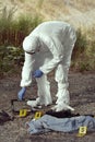 Documentation of suspicious evidences by technician in terrain