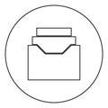 Documents archieve or drawer black icon outline in circle image
