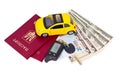 Documents and belongings to travel by car Royalty Free Stock Photo