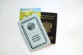 Documents: Book of money deposits, credit card and Russian passport.