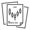 Documents with Candlestick Chart for Trader vector linear icon or logo element Royalty Free Stock Photo