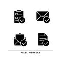 Documents with checkmarks black glyph icons set on white space Royalty Free Stock Photo