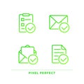 Documents with checkmarks pixel perfect gradient linear vector icons set