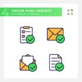 Documents with checkmarks pixel perfect RGB color icons set