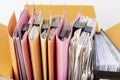 Documents and files are placed in a brown box. Royalty Free Stock Photo