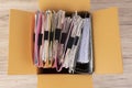 The documents and files are placed in a brown box Royalty Free Stock Photo