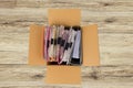 The documents and files are placed in a brown box Royalty Free Stock Photo