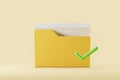Paper files in yellow folder, green tick. Access and storage