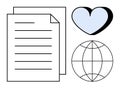 Documents, Global Connection, and Heart as Symbols of Communication, Love, and Worldwide Unity Royalty Free Stock Photo