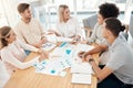 Documents, graphs and business people in meeting for analysis, talking and planning. Teamwork, strategy and group in Royalty Free Stock Photo