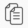 Documents Icon. Minimalistic image of two sheets of paper folded one after another. Isolated vector on transparent png