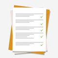 Documents icon. Stack of paper sheets. Confirmed or approved document. Flat illustration isolated Royalty Free Stock Photo