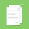 Documents icon. Stack of paper sheets. Confirmed or approved document. Flat illustration isolated on color background.