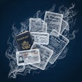 Documents including a passport and various licenses are depicted Royalty Free Stock Photo