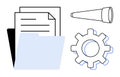 Files and Documents with Gear and Telescope Representing Organization and Strategic Planning Royalty Free Stock Photo