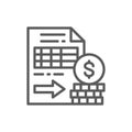 Documents with money, options, futures line icon.