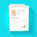 Documents with personal data illustration, flat cartoon paper document pile or stack with user profile Royalty Free Stock Photo