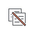 Documents rejected icon. A simple line icon depicting a stack of documents with a diagonal line through them, symbolizing
