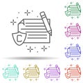 Documents shield pencil multi color icon. Simple thin line, outline vector of copywriting icons for ui and ux, website or mobile Royalty Free Stock Photo