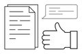 Approval and Feedback Concept with Documents, Speech Bubble, and Thumbs-Up Gesture Royalty Free Stock Photo
