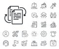 Documents workflow line icon. Doc file page sign. Salaryman, gender equality and alert bell. Vector