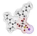 Docusate sodium (dioctyl sodium sulfosuccinate) stool softener drug molecule (laxative). Atoms are represented as spheres with