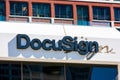 DocuSign sign and logo on facade of company headquarters building