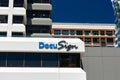 DocuSign sign and logo on facade of company headquarters building - San Francisco, California, USA - 2019