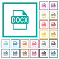 DOCX file format flat color icons with quadrant frames