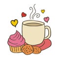 Doddle coffee with cake Vector Illustration. Royalty Free Stock Photo