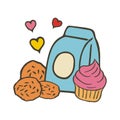 Doddle Milk with cake an muffin Vector Illustration.