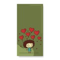 Doddle Style Cute Little Girl Holding Red Heart Shape Balloons On Pastel Olive Background And Copy Space. Love Or Valentine`s Day