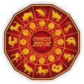 Dodecahedron with Chinese Zodiac animals and its calligraphic symbols, Vector Illustration Royalty Free Stock Photo
