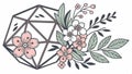 Dodecahedron with flowers, geometric shape, and floral integration vector design Generative AI