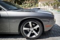Dodge Challenger in a shinny Gray color silver - Modified V8 engine Royalty Free Stock Photo