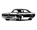 dodge charger car logo 70s silhouette isolated white background view from side.