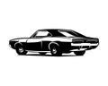 dodge charger 1970. vector silhouette isolated on white background seen from behind.