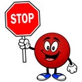 Dodgeball Mascot with Stop Sign